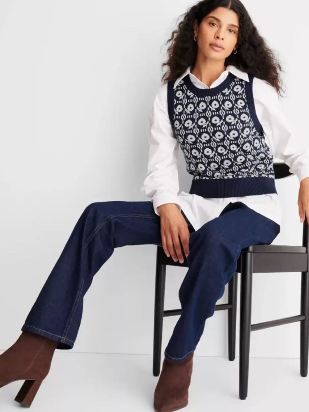Future Collective Women's Reese Blutstein Jacquard Navy Sweater Vest
